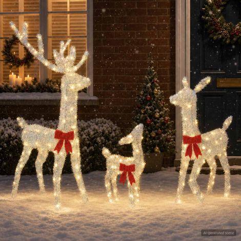 vidaXL Familia de renos de Navidad con LED 300 LED Blanco Cálido (1/5)