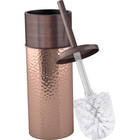 Porte-brosse de toilette rond en acier inoxydable pour salle de bain avec finition colorée, livré avec une doublure en plastique complète à l'intérieur pour éviter les gouttes, bronze, cuivre (1/5)