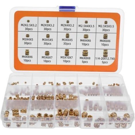 Kit de 300 Écrous Moletés en Laiton Thermoscellés Inserts Filetés en Plastique Tailles M2 à M6 et 1/4-20 Adaptés pour Impression 3D et Assemblages Industriels Résistance à la (1/5)