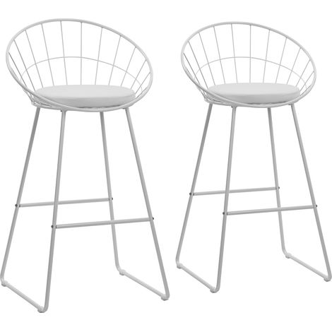 Set di 2 sgabelli da bar 75cm in metallo bianco e cuscino bianco ALEX