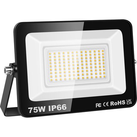 Projecteurs LED Extérieur 75W 7500LM Spot LED Extérieur 3500K Blanc Chaud IP66 Etanche Eclairage Exterieur Lumière de Sécurité pour Jardin Patio Garage Terrasse Maison
