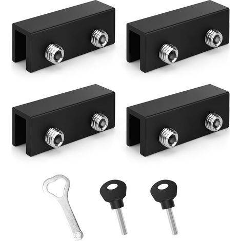 4 Pièces Serrure de Fenêtre Coulissante Noire,Butée de Serrure de Porte et Fenêtre Réglable,Serrure de Fenêtre avec Deux Types de Clés,adaptée aux Portes et Fenêtres Coulissantes (1/5)