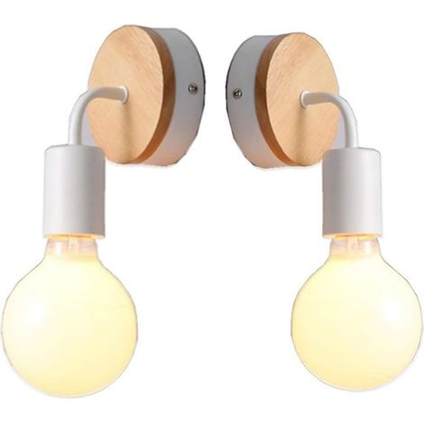 Aplique de pared industrial para interiores – Madera y metal – E27 – 220V – 18 x 11 cm – Decoración retro para salón y dormitorio. (1/5)