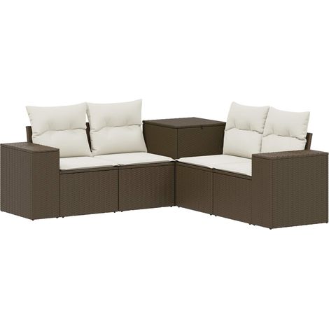 Sofa Set 5 stk. Braun und Creme Weiß Polyrattan und Stahl vidaXL (1/5)