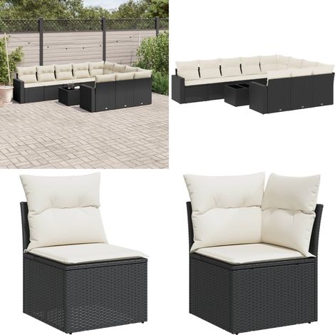 11-tlg. Garten-Sofagarnitur mit Kissen Schwarz Poly Rattan - Gartenmöbel Set - PE-Rattan Möbel - Outdoor Lounge - Esstisch - Sofas - Home & Living (1/5)