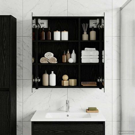 vidaXL  Bathroom Mirror Cabinet  with Shelf Black Oak 60 x 14.5 x 70 cm