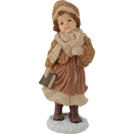 Dekofigur Mädchen mit Buch klein 27 x 11,5 cm beige/braun