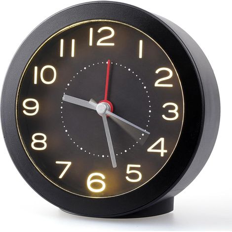 Réveil Matin Analogique à Piles avec Fonction Snooze, Réveil Silencieux sans Tic-Tac, Cadran Lumineux (Veilleuse), 2 Piles AA Incluses,Mini Design pour Nuit Paisible, Chambre et Voyage, Noir (1/5)