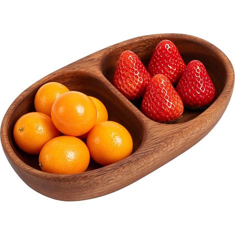 Plateau en Bois 540ml Bol de Service pour Salade avec Deux Compartiments (1/5)