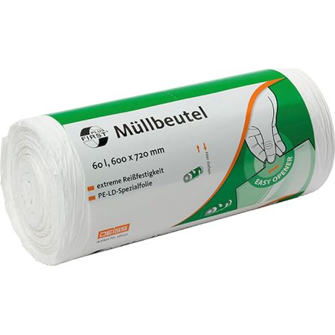 Deiss First 36022 Lot de 50 sacs poubelle de 60 litres Blanc 600 x 720 mm