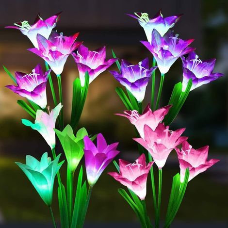 Set of 4 outdoor solar lily-shaped lights, IP65, ideal for the garden, patio and decoration (1/5)