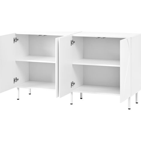Aparador moderno blanco con 4 puertas curvadas 140 x 40 x 77,5 cm (1/5)