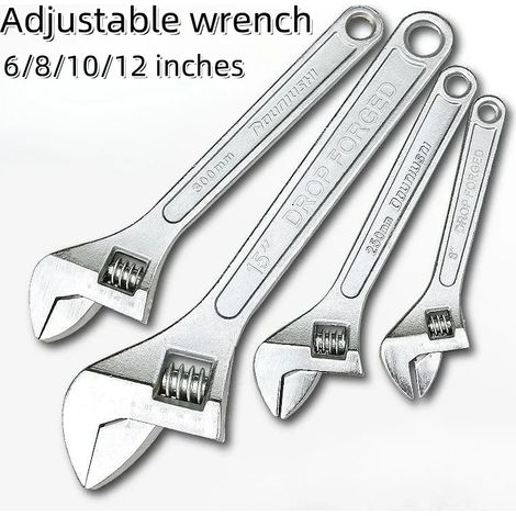 Clé à molette réglable (8-10 pouces) à grande ouverture et manche long, outil universel de réparation mécanique en acier pour atelier. (1/5)