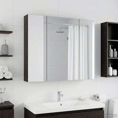 vidaXL  Bathroom Mirror Cabinet  with Shelf Black Oak 80 x 14.5 x 70 cm