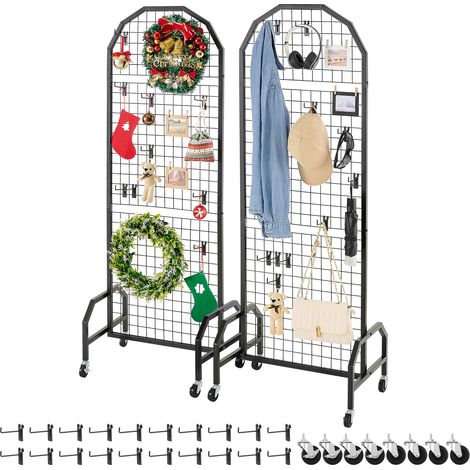 VEVOR Parete Pannello a Griglia 60 x 164 cm 2 pezzi Espositore da Pavimento con 20 Ganci, Parete a Pannello in Acciaio al Carbonio, Scaffale per Esposizione per Decorazioni, Nero