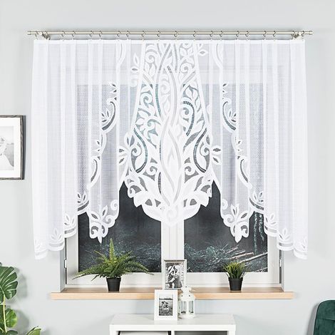 POLA - Tenda jacquard pronta all'uso con taglio in basso - 300x140 cm - bianco (1/5)