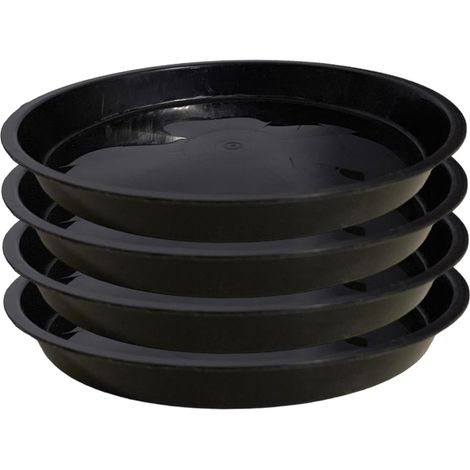 Platillos redondos de plástico para macetas, resistentes y a prueba de humedad — juego de 4 (40 cm, negro) (1/5)
