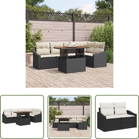 Salle à manger extérieure - Ensemble de salle à manger pour jardin 6 pcs Noir et Crème (1/5)