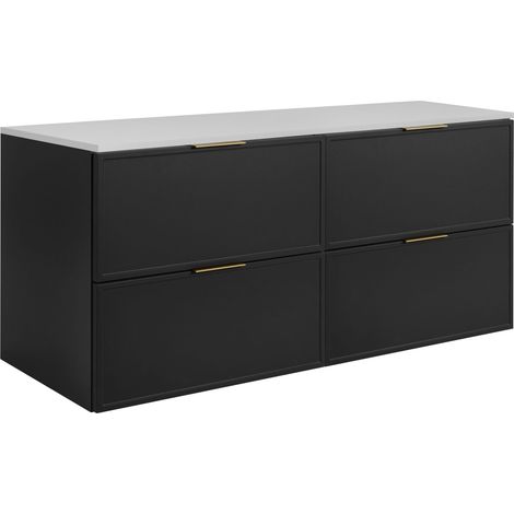 Rodan Waschbeckenunterschrank Slim 120,6 cm, Dunkelgrau, 46 x 100 x 58,6 cm, wandhängend, weiße Platte, 4 Schubladen, 3 Grifffarben inklusive