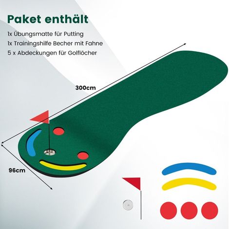 Tappetino da golf 300x96 cm con 3 tazze e bandiera