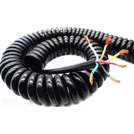 Cordon d'alimentation extensible enroulé à ressort rétractable à 6 brins, cordon d'alimentation noir, 3 m (1/5)