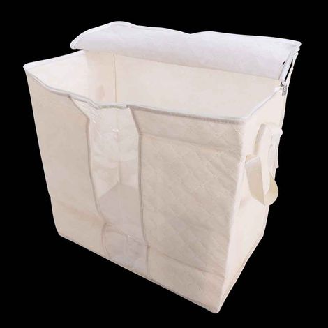 Sac de rangement pliable anti-poussière pour couette, couverture, vêtements et jouets, à glisser sous le lit (beige) (1/5)