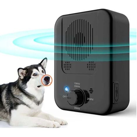 Dispositif anti-aboiement, dissuasion des aboiements de chien à 3 arrêts, bouchon d'écorce à ultrasons de 33 pieds, outil de dressage de chien doux rechargeable pour animaux de compagnie pour (1/5)