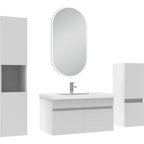Ocean meubles simple vasque 80cm vasque + colonne + miroir lumineux Blanc