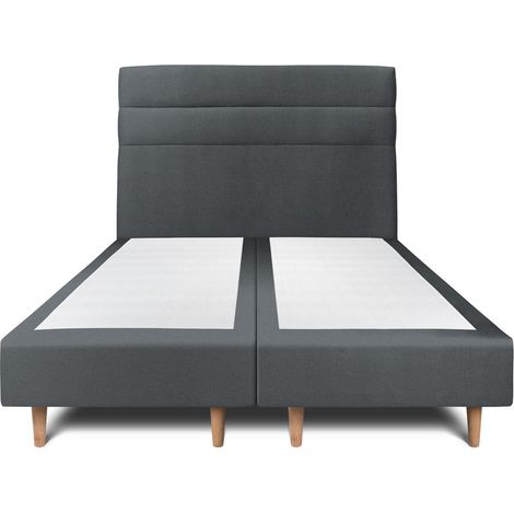 Lit 180x200cm avec tête de lit lignes velours et double sommier tapissier gris anthracite - Hauteur totale : 35cm (1/5)