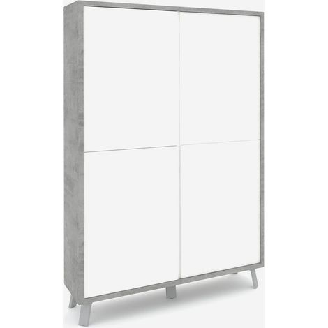 Moderne hohe 4-türige Anrichte für das Wohnzimmer Velbruk - Weiß - Grau