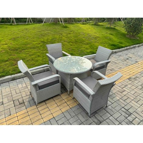Fimous Rattan Garden Furniture Set with 1 Big Round Coffee Table & 4 Seater Chairs Light Grey Mixed (1/5)