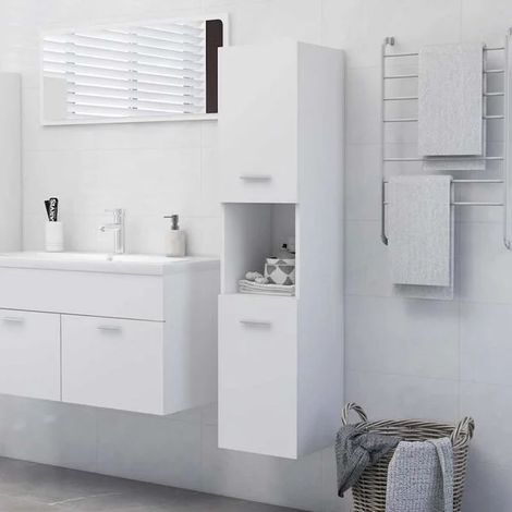 Armoire De Salle De Bain Blanc 30 X 30 X 130 Cm, Bois D'Ingénierie, 5 Compartiments (1/4)