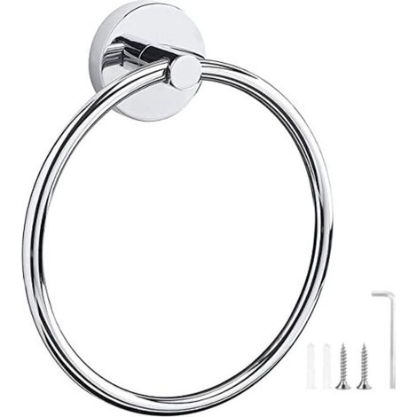 Towel holder, chrome-plated towel ring, wall-mounted towel ring made of 304 stainless steel, round towel holder for bathroom and kitchen, brushed surface