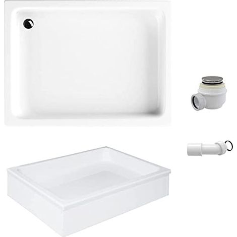 ECOLAM Receveur de Douche Grawello Rectangle 120x90 x26 cm, Profondeur 12 cm, Base polystyrène Acrylique Blanc + Siphon (1/5)