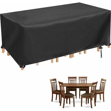 Garden Table Cover, Waterproof Rectangular Garden Furniture Cover, Anti-UV Heavy Duty Garden Cover, 250x110x90cm, Black (1/5)