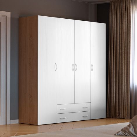 Armadio 4 ante e 2 cassetti Seba4 160x51,6x177h colore bianco e rovere (1/5)