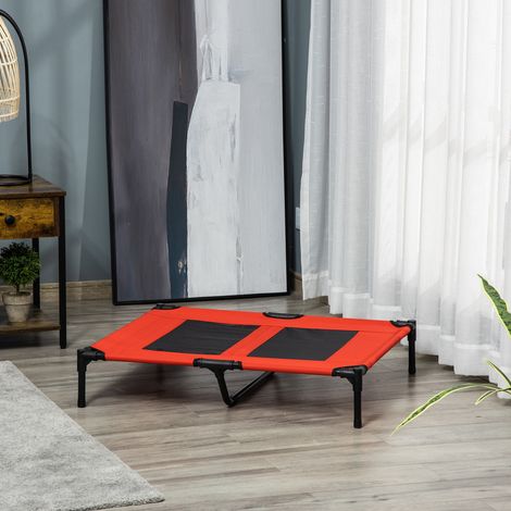 PawHut Cuccia rialzata per cani e gatti, cuccia portatile con zona in rete traspirante e tessuto Oxford per uso interno ed esterno, 91,5x76,2x18 cm, rossa