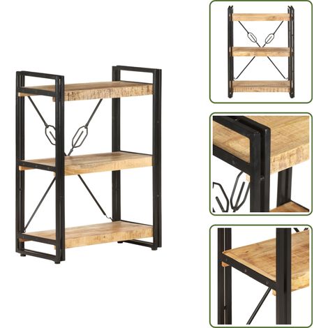 Bibliothèque à 3 niveaux 60x30x80 cm Bois de manguier massif - Bibliothèque Industrielle - Bibliothèque Design - Bibliothèque Bois - Bibliothèque Rangement - Étagère Bois (1/5)