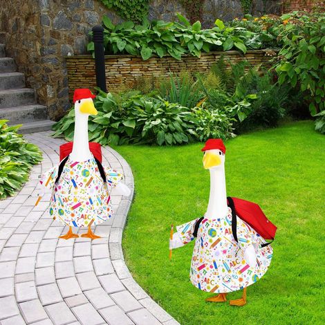 Goose Back-to-School Set: 58cm Goose Statue, Costume, Lawn, Cement, Garden, Yard, School Uniform (1/4)