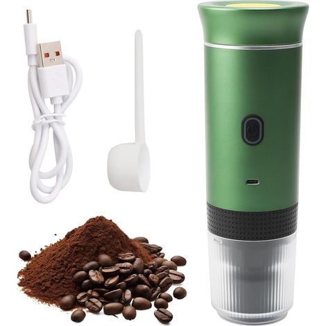 Tragbare Kaffeemaschine mit 12-V-Akku, kleine tragbare Kaffeemaschine, kompatibel mit NS-Kapseln und gemahlenem Kaffee, 60 ml, Grün (1/5)