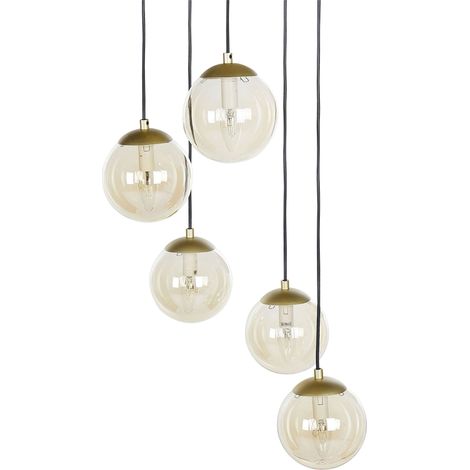 Lampe Suspension en Verre et Acier Doré Ampoule E14 non Incluse 5 Lumières Noel (1/5)
