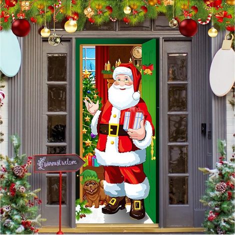 TrAdE Shop Traesio - Copri Porta Natalizio Con Elastico Decorazioni Sfondi Addobbi Natale 90x210 Cm - (1/5)
