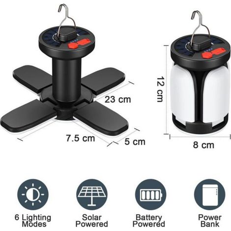 Lanterne Solaire - 500 Lm - Charge Solaire Et Dynamo - Étanche IPX4 - Pour Camping Et Urgence - 1 Pièce (1/5)