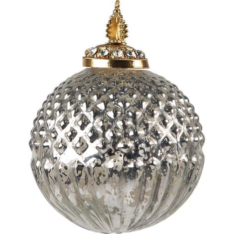 Boule de Noël en Verre Décoration de Sapin Coloris Argenté et Accents Dorés Ø 10 cm - PANGIVO (1/2)
