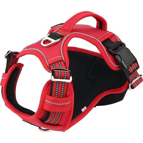 Arnés antitirones para perros, arnés reflectante ajustable para perros grandes y medianos, chaleco para perros con asa transpirable, arnés deportivo de pecho antitirones, rojo, pequeño (1/5)
