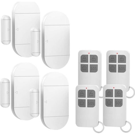 Alarme maison　4pcs Alarme de Porte et Fenêtre Capteur sans Fil Magnétique avec 4 Télécommandes pour Système de Sécurité Maison Sécurité Enfants-Antivol Contre Cambriolage Détecteurs 130dB Sirène avec (1/5)