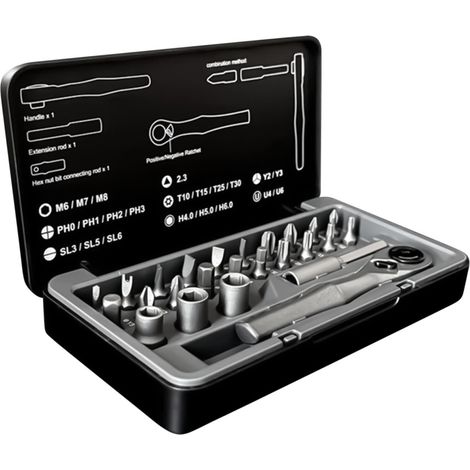 Jeu de tournevis magnétiques à cliquet Outil de réparation portable 25 en 1 avec étui Jeu de tournevis de précision à cliquet - pour la maison, le garage, l'automobile, l'électronique, l'électricité (1/5)