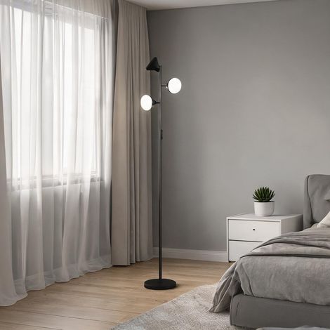 Lampadaire sur pied noir en plastique avec 3 têtes orientables (1/5)