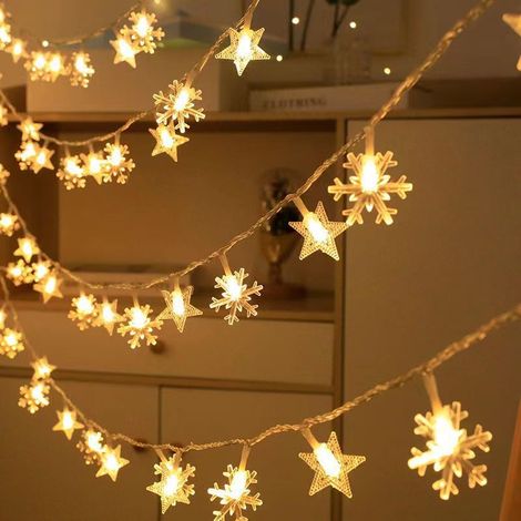 Guirlande lumineuse LED étoiles et flocons de neige blanc chaud, décoration festive pour Noël et camping. S181 (1/5)