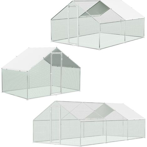 Randaco – Enclos poulailler extérieur 3x4x2m – Acier galvanisé – Toit imperméable en polyéthylène – Grillage hexagonal renforcé – Sécurisé avec porte verrouillable